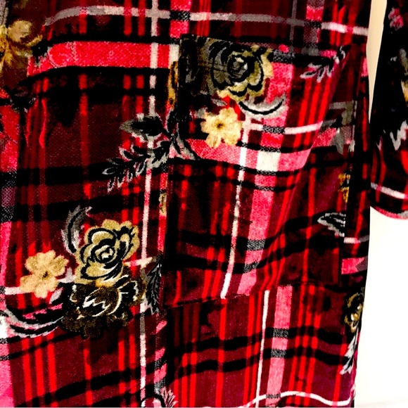 LulaRoe Velvety L Duster w/pockets-Holiday Reds white brown flower print! - Picture 3 of 11